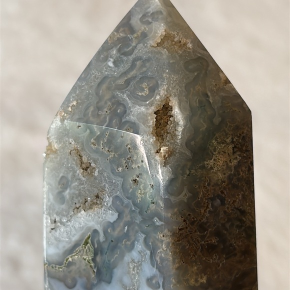 💚 LARGE 8-1/2” Tall 667g 1 Pound Moss Agate Crystal Tower - Picture 6 of 6